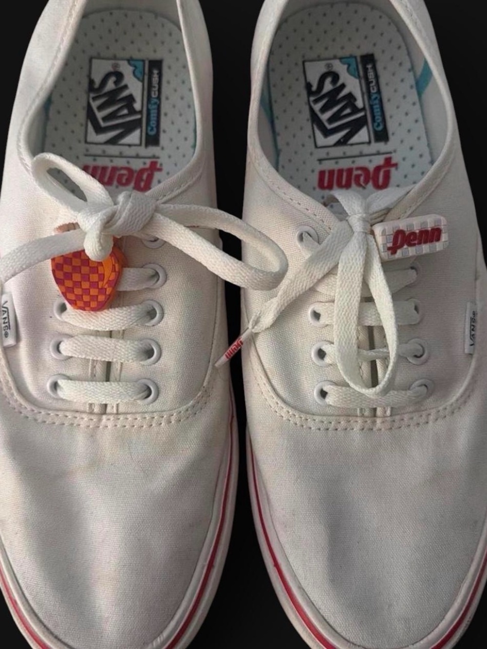 Vans White Canvas Sneakers with Red Accent Stripe
